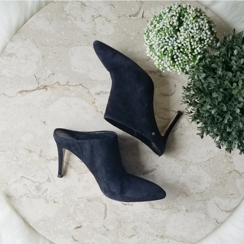 Sam Edelman Navy Suede Pointed-Toe Mule Heels
